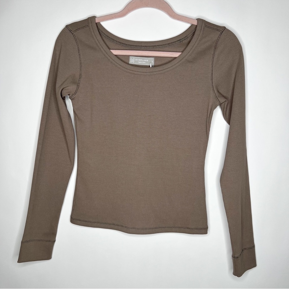 Everlane Cotton Ribbed Long Sleeve Shirt Clay Tan Organic Cotton New Size Small